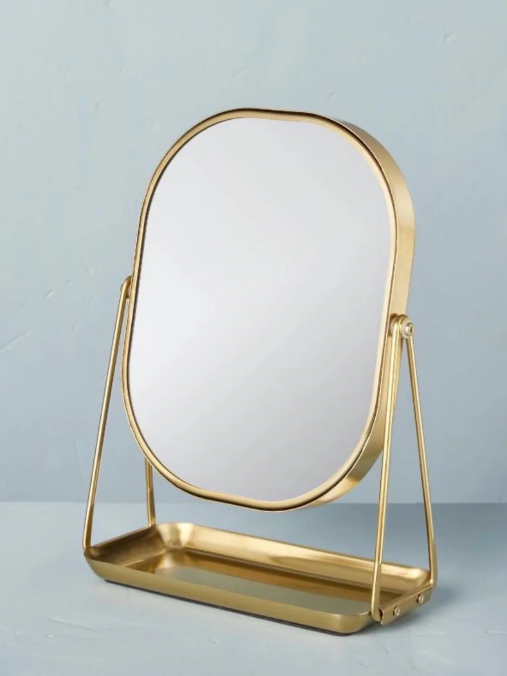 Gold Oval Vanity Mirror with Tray - Home Bath